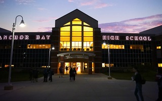 Anchor bay high school main entrance in early morning light